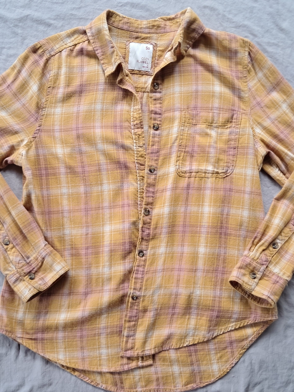 Women's Yellow Plaid Flannel Button-Up Shirt